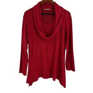 Jess & Jane Sz Large Red Soft Wearable Art Stretchy Blouse Shirt Top Christmas